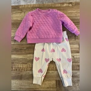 CAT & JACK Pink Quilted Sweatshirt & Heart Pant Set 12 Months Valentine’s Day